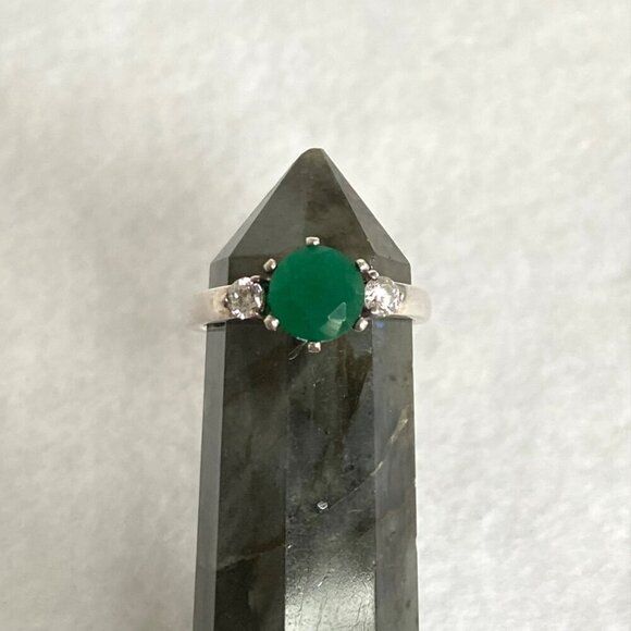 Sterling Silver 925 Round Prong Set Tourmaline & Crystal 3 Stone Ring Sz 6.5 - Picture 11 of 16